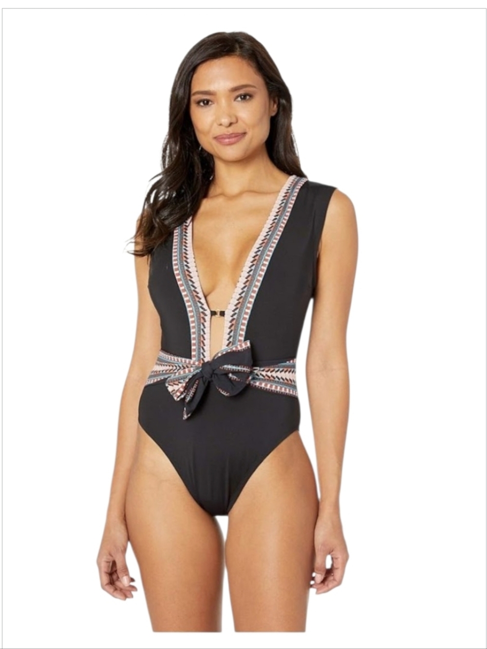 Kennth Cole No Boundaries Belted Plunge Mio One-Piece sz L